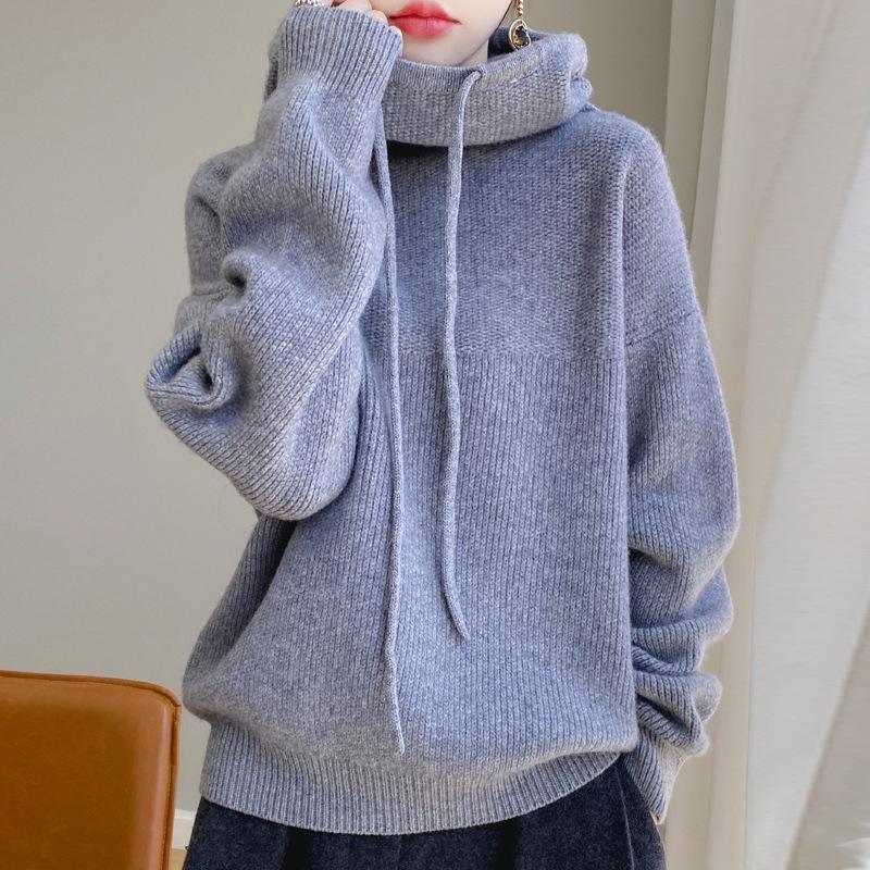 Women's Long Sleeve Pile Collar Sweater Knitted Pullover Oversized Jumper Tops