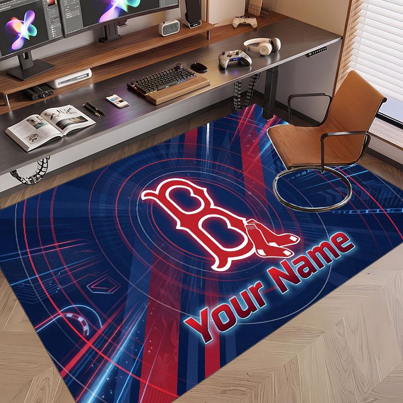 Custom Rug Boston Red Sox Pattern Print Name Text Soft Non‑Slip Floor Carpet for Home Indoor Decoration