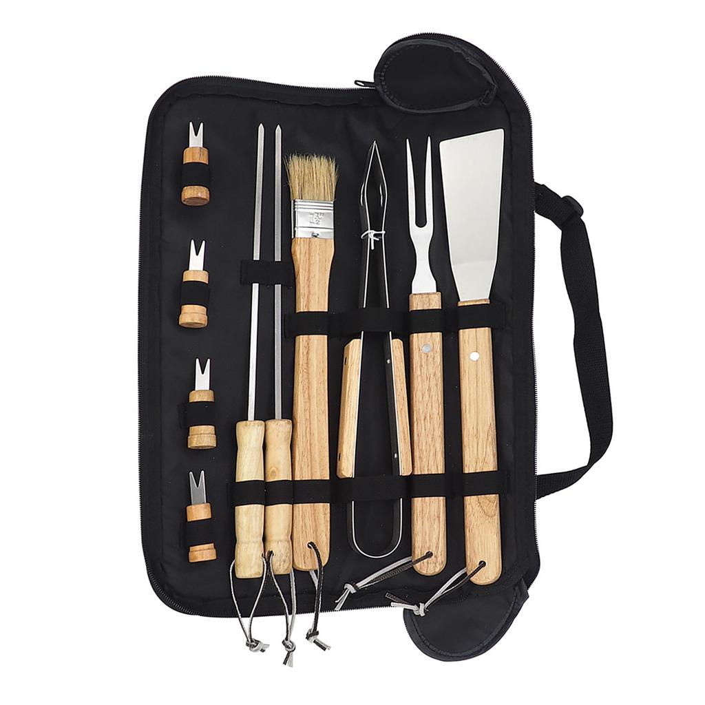 10PCS Grilling Tool Set Stainless Steel with Wood Handle Grill Utensils for Picnic Barbecue
