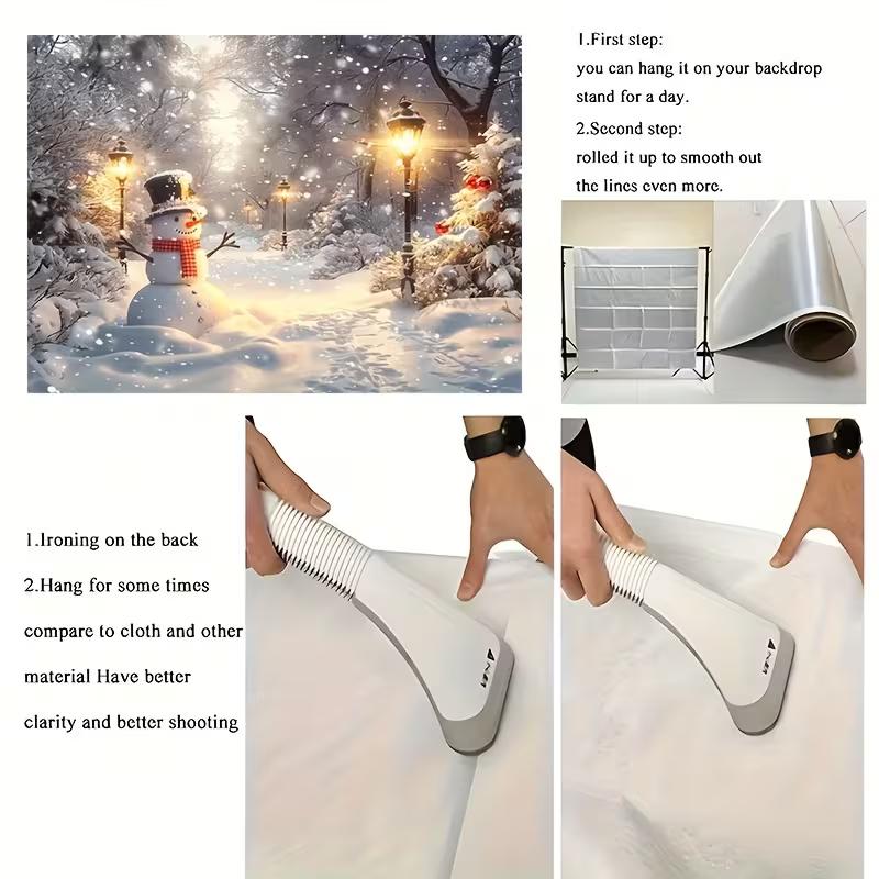2D Christmas Snowman Photography Backdrop, Snowy Street Lamp & Forest Scene