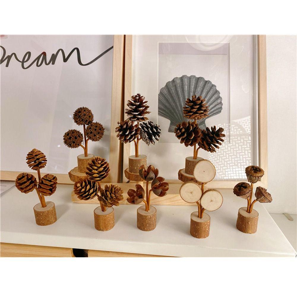 Natural Pinecone Tabletop Pine Cone Ornament Handcrafted Wood Base Holiday Pine Cone Accessories DIY Decoration