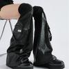 Polainas Punk Góticas Mangas para Piernas de Cuero PU Calcetines Largos para Piernas Dulces Geniales Puños Anchos Calcetines para Tobillos para Mujeres Niñas