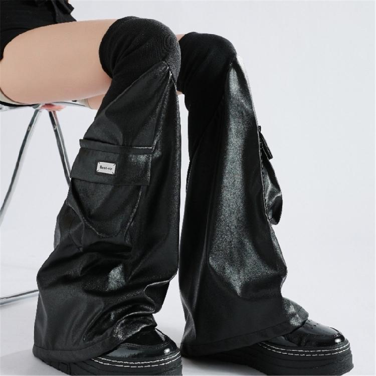 Polainas Punk Góticas Mangas para Piernas de Cuero PU Calcetines Largos para Piernas Dulces Geniales Puños Anchos Calcetines para Tobillos para Mujeres Niñas