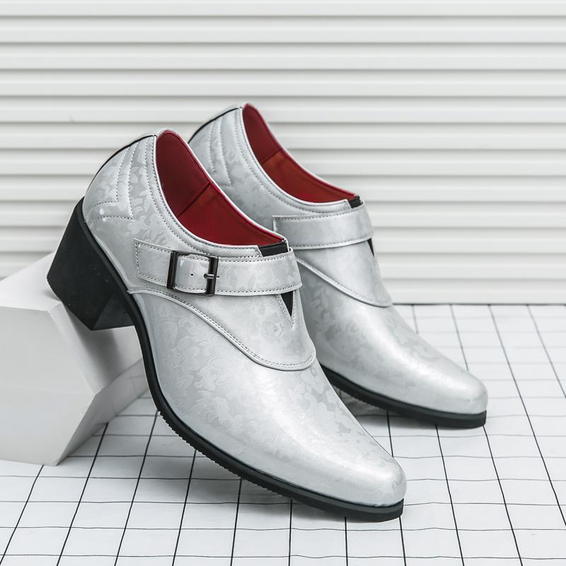 Fashion Fashion Black Buckle Dress Shoes Man Comfortable Slip-on Luxury Leather Shoes Man High Heels Pointed-Toe Man Shoes Plus Size 46