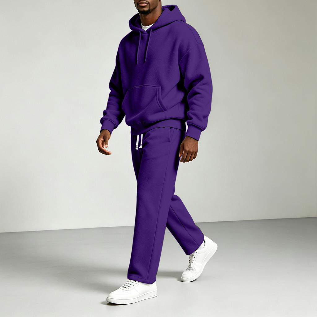 Men's Casual Color Hooded Sweatshirt Set Loose Fit Comfort Everyday Pullover