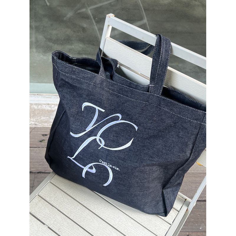 

Arcanus Fang New Original Design Retro Denim French Embroidery Large Capacity Versatile Casual Canvas Bag Retro denim blue