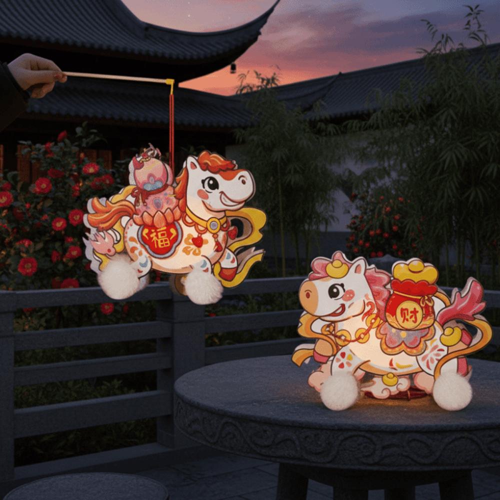 Cartoon New Year Lanterns Traditional PVC Horse Year Lantern Waterproof Hanging Handheld Lanterns Celebration Event