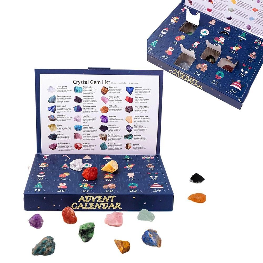24Pcs Polished Gravel Mineral Rock Stone Collections 24 Boxes 24 Days Countdown Toys Women