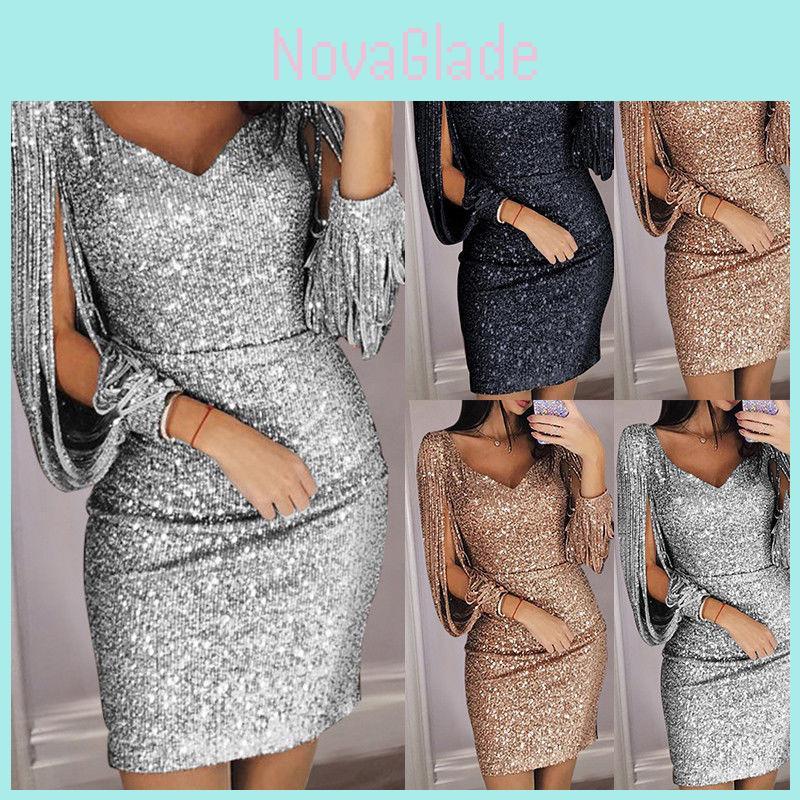 High-quality Elegant Ladies Sequins Sexy V-neck Mini Dress Perfect For Fashionable Events