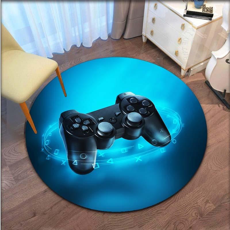 Runde Teppiche mit Gamer-Controller, rutschfeste runde Bodenmatte, Fußmatten, Teppich für Schlafzimmer, Yogamatte
