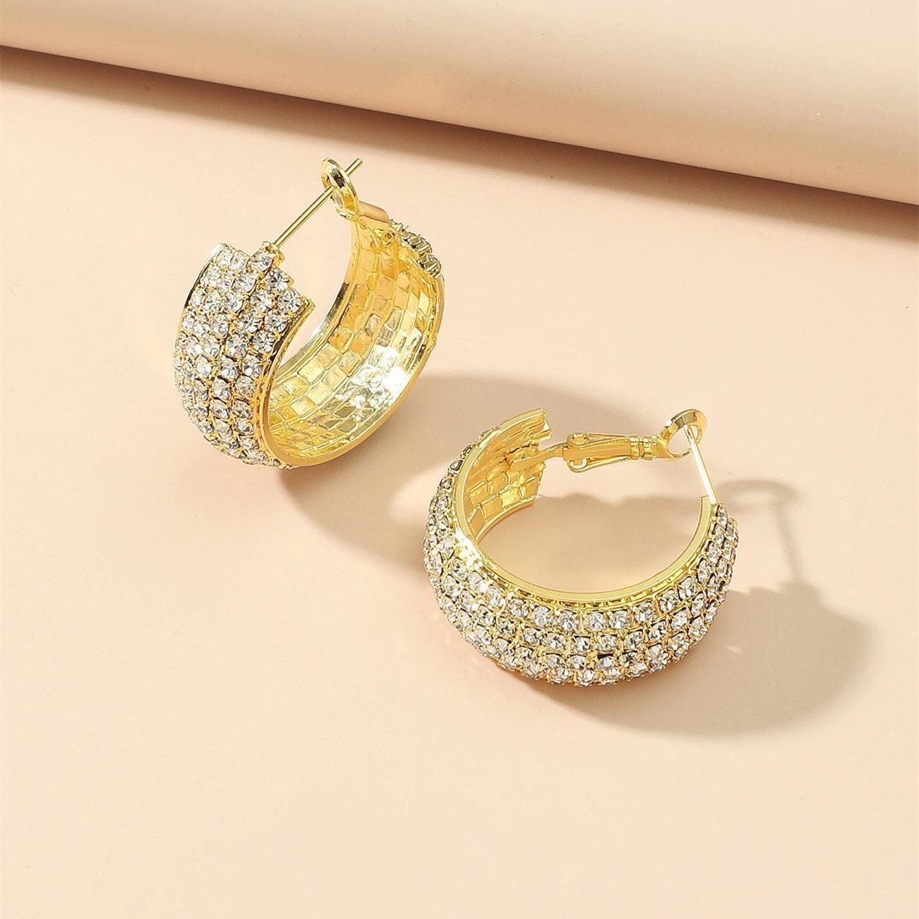 

Преувеличенные очень широкие серьги с кристаллами, круглые кольца со стразами, сверкающие бриллианты, серьги-звезды, роскошные женские серьги, 1 пара