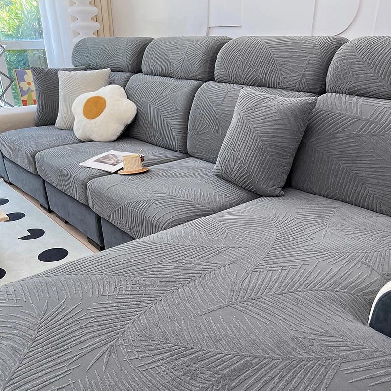 Waterproof Jacquard Sofa Seat Covers Stretch Plain Sofa Covers For Living Room Chaise Sofa Slipcover Removable Protector Pets