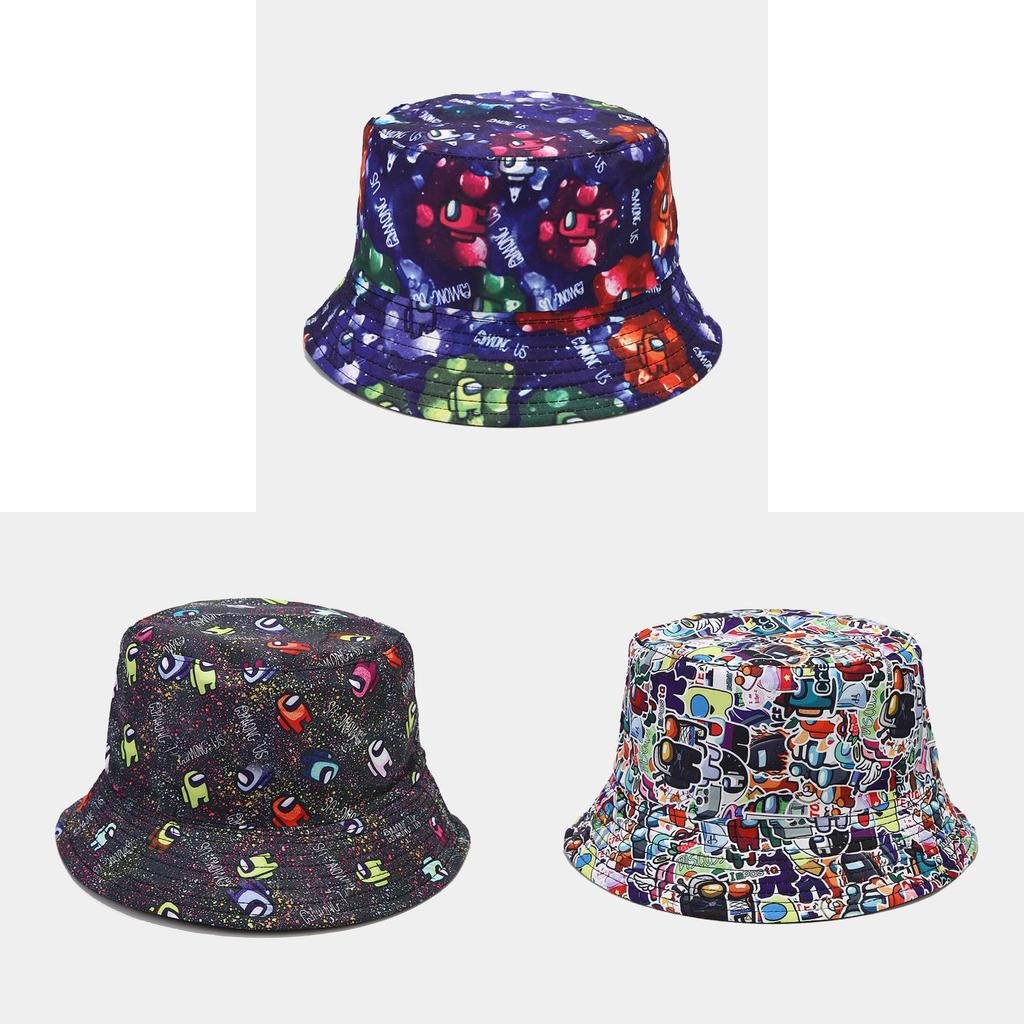 Cartoon Anime Fishman Flat Top Bucket Hat With Breathable Cotton For Spring Summer Casual Wear