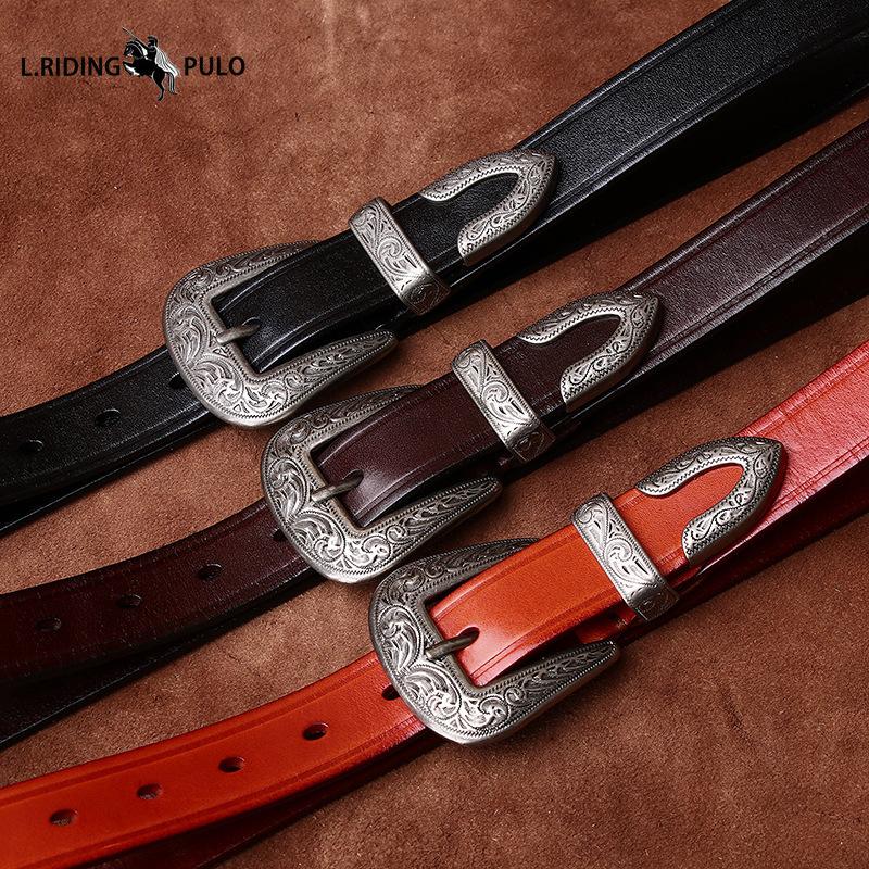 Personlighetstrend Allmatch Retro Nisch Äkta Läderbälte Dam Första Lagret Nötskinn Casual Spänne Bälte