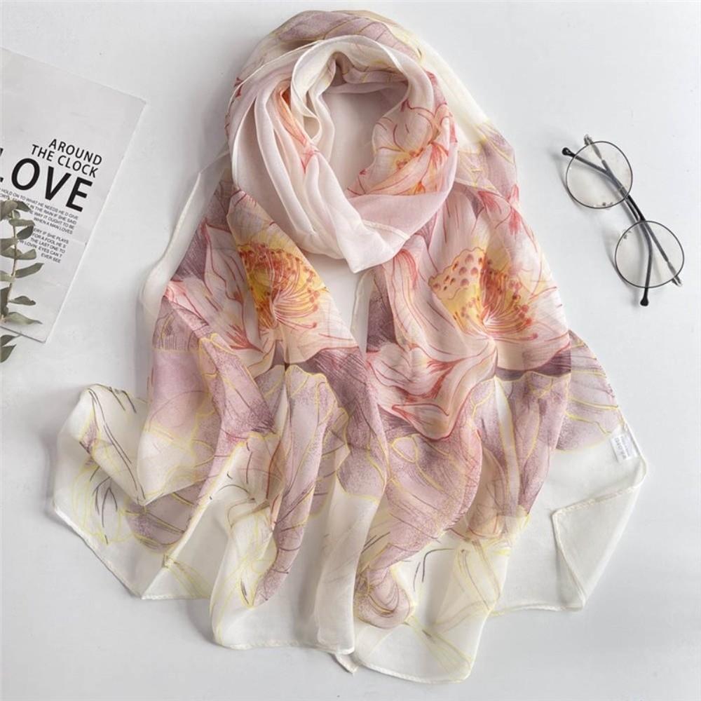 

Breathable Silk Scarf Floral Printing Long Wraps Fashion Sunscreen Hijab for Summer Beach 3