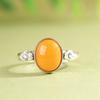 Adjustable Open Ring Women Men Vintage Style Natural Amber Oval Cabochon Cloud Motif Copper Jewelry