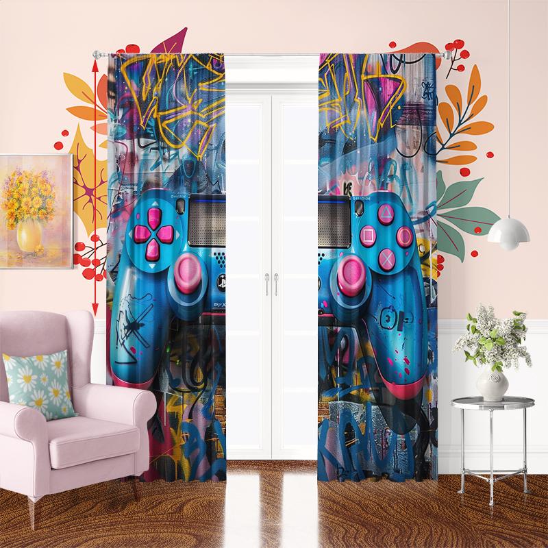 2Pcs-PS5 - Printed curtain -100% polyester material, suitable for bedroom curtains and living room decoration;