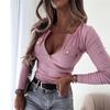 Sonbahar Kış Streç Üst Kadın Sokak Modası Örme Slim Fit Uzun Kollu Fermuarlı Tişört