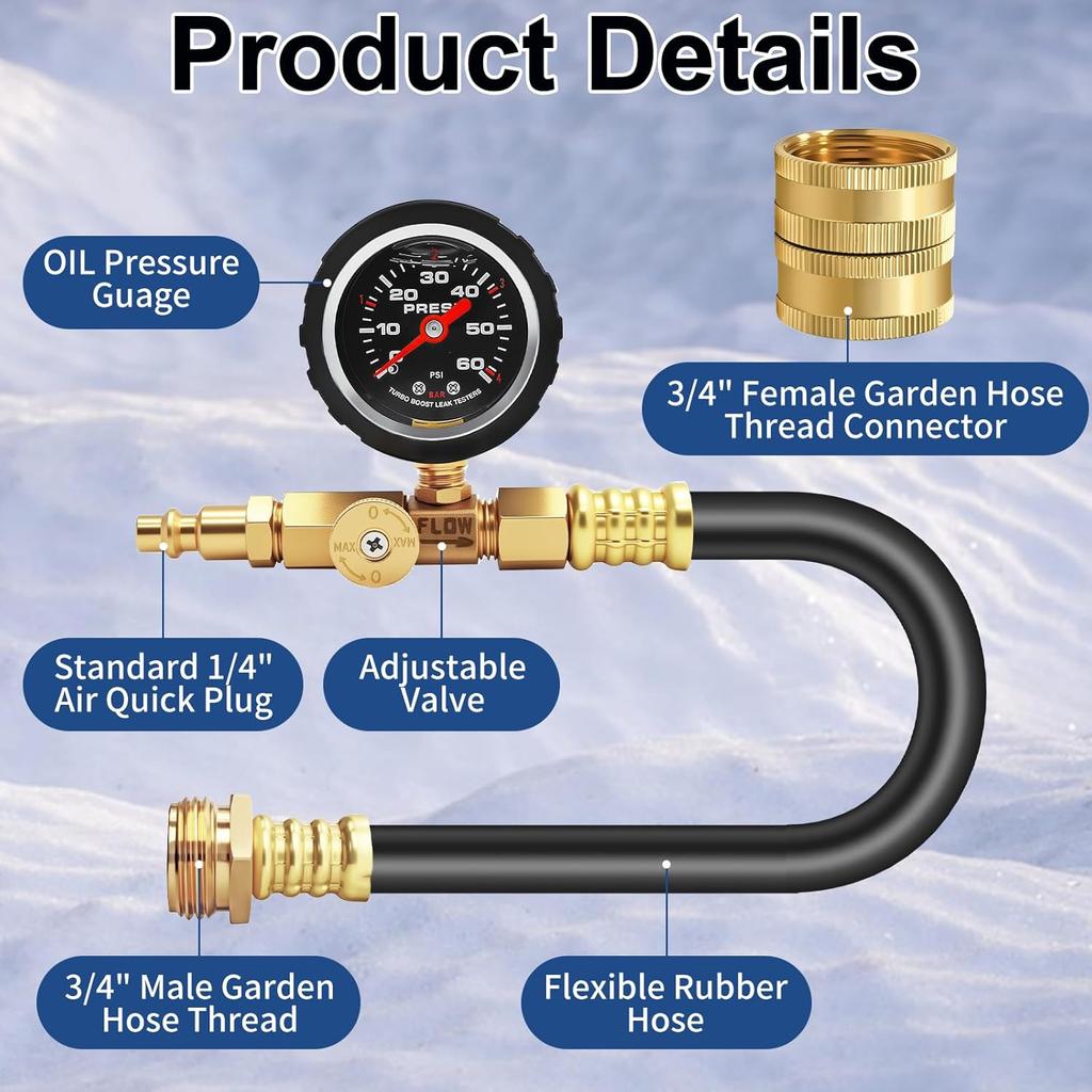 Upgraded RV Winterizing Kit, 17Inch RV Blowout Hose Adapter Kit With Oil Pressure Gauge & Shut Off Valve, Boat Winterizing Kit Camper Blow Out