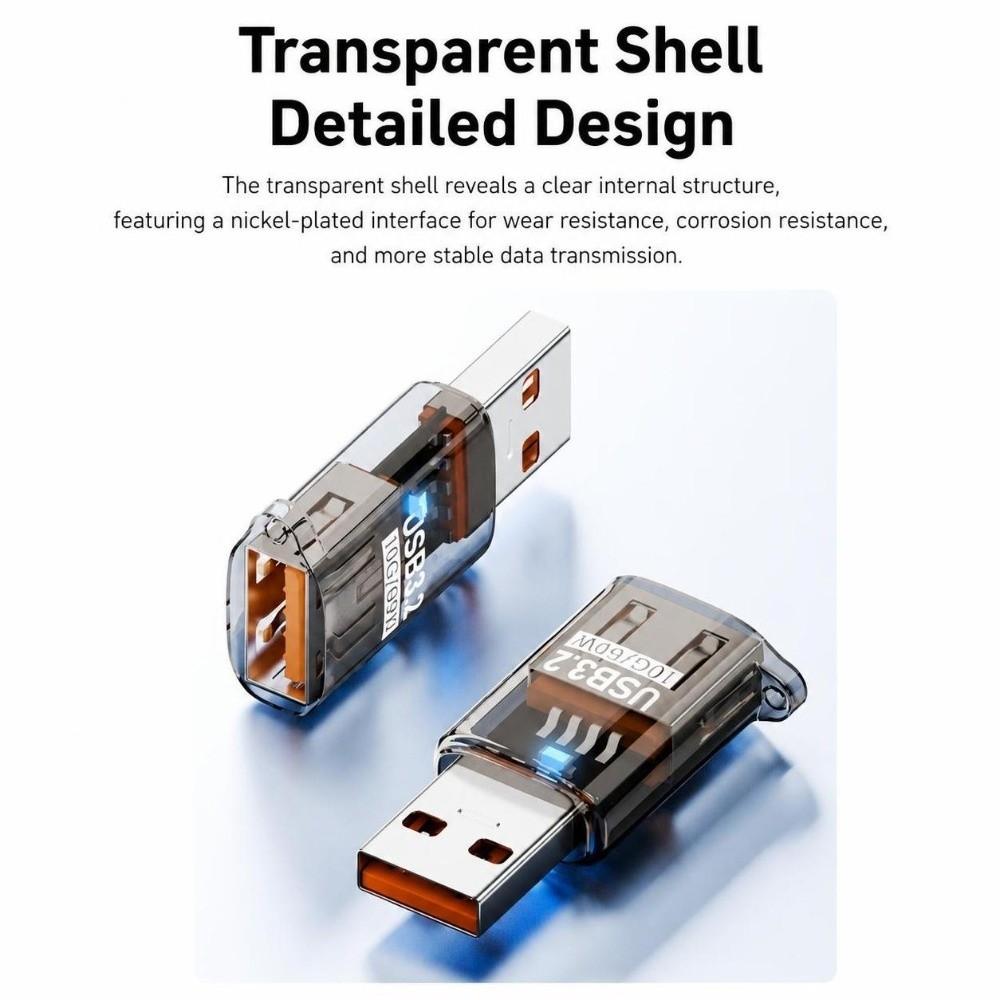 60W USB Extension Adapter Transparent USB Adapter USB Male To Female Adapter Vehicle Connection