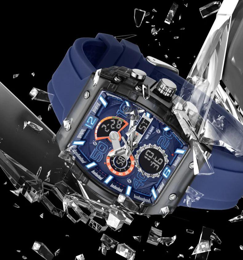 Electronic Watch Square Dual Display Waterproof Luminous Multi-color Wristwatch for Men