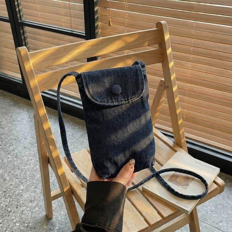 Retro washed denim mobile phone bag casual messenger bag