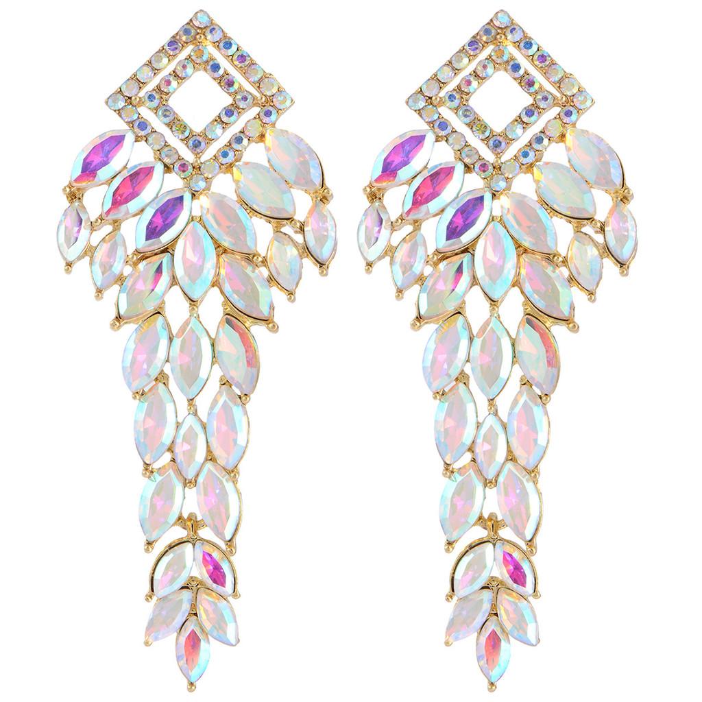 Geometric Alloy Earrings With Colored Zirconia For Wedding And Party Wear