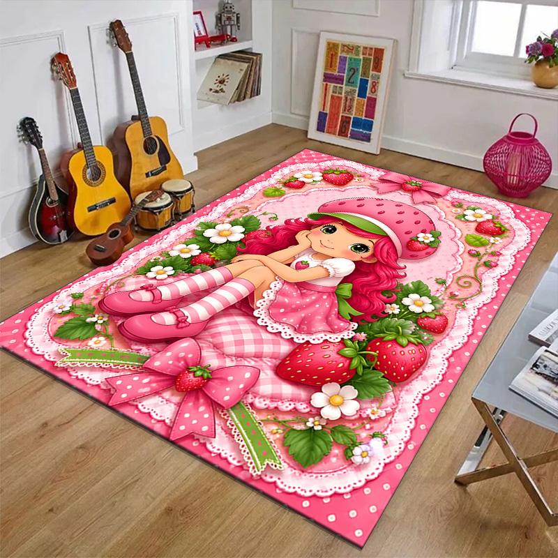 1pc Princess Strawberry Design Printed Area Rug Carpet for Bedroom Living Room Home Decor Rugs Mat Non Slip Mat Rug for Bedside