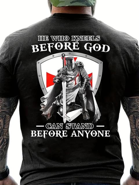 Fashion Vintage Christian T-Shirts for Mens Knight Templar T Shirt for Mens 3D Printed O-Neck T-Shirt Casual Pattern On the Back