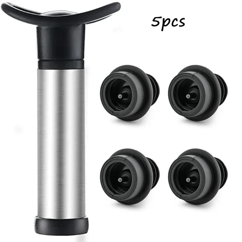 Wine Stopper with Vacuum Wine Pump Wine Preserver Aerator Rubber Black Stoppers Sealing Preserver Drinks Bottle Silicone Caps