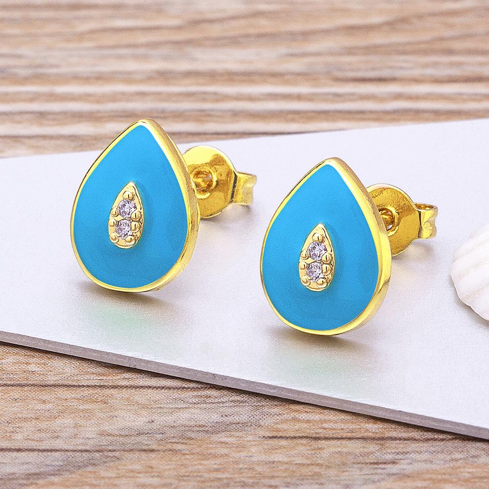 New Arrival Water Drop Shape Colorful Drip Oil Cute Delicate Stud Earrings for Women Summer Beach Enamel Party New Year Jewelry