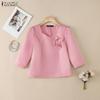 Women Casual Round Neck 3/4 Sleeve Loose Satin Blouse
