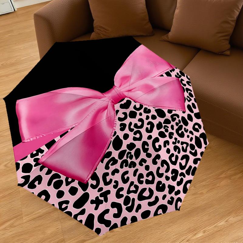 1PC Pink Leopard Print Bow Umbrella-8-Rib Reinforced, Automatic Open, Lightweight & Durable, Fashion Accessory for Outdoor, H0365