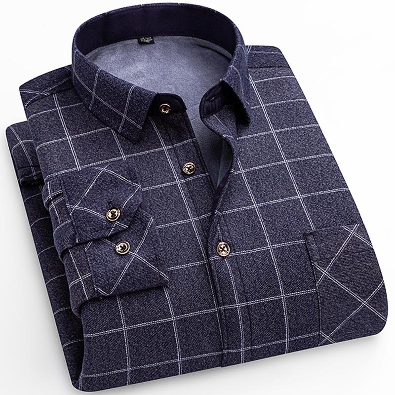 

Зимняя теплая рубашка для мужчины, утолщенная фланелевая клетчатая повседневная мужская одежда, длинный рукав, на флисе, большого размера, обычного кроя, умная нарядная рубашка 4XL