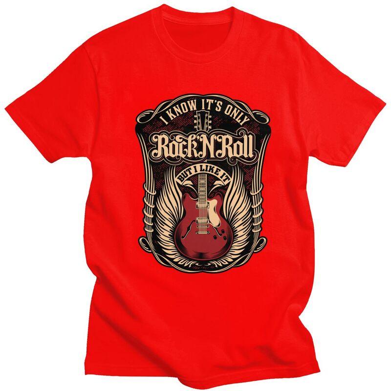 Custom Its Only Rock And Roll T Shirts Men 100 Cotton Tees Heavy Metal Guitar Music Tshirts Short Sleeve Casual Tshirt