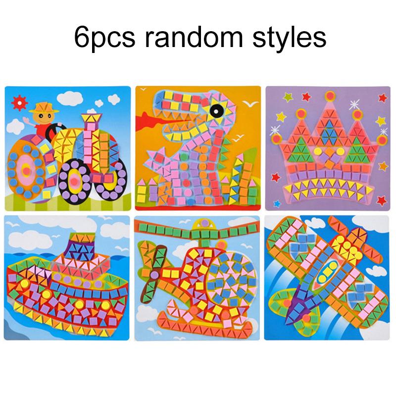 6/12pcs Mosaics Paintings DIY Foam Puzzles 3D EVA Sticker Airplane Car Spaceship Cat Dog Animal Cartoon Drawing Home Decor TMZ