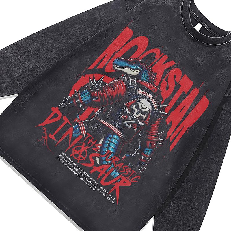 American Men'S Long Sleeve T-Shirt Vintage Vintage Digital Direct Print Stir-Fry Color Distressed Base Shirt Top