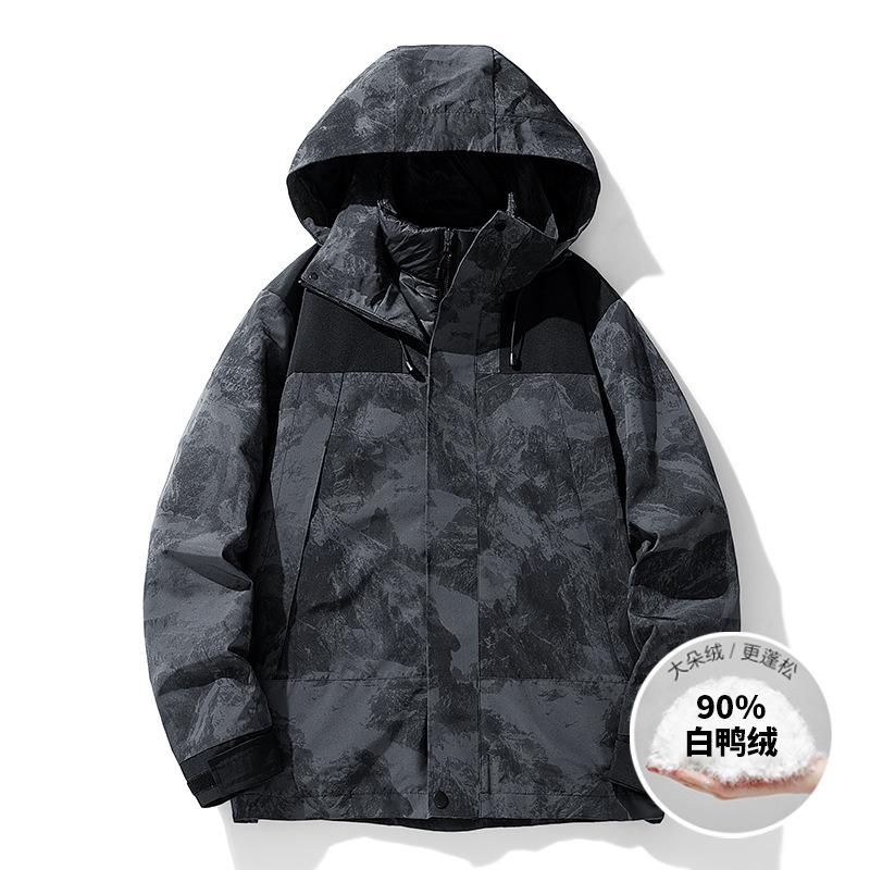 Men's winter new mountaineering couple men's and women's contrast hooded warm white duck down jacket versatile jacket