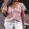 Summer V-neck 3D Flower Pattern Printed Top Fashionable Casual Short Sleeved Women's T-shirts