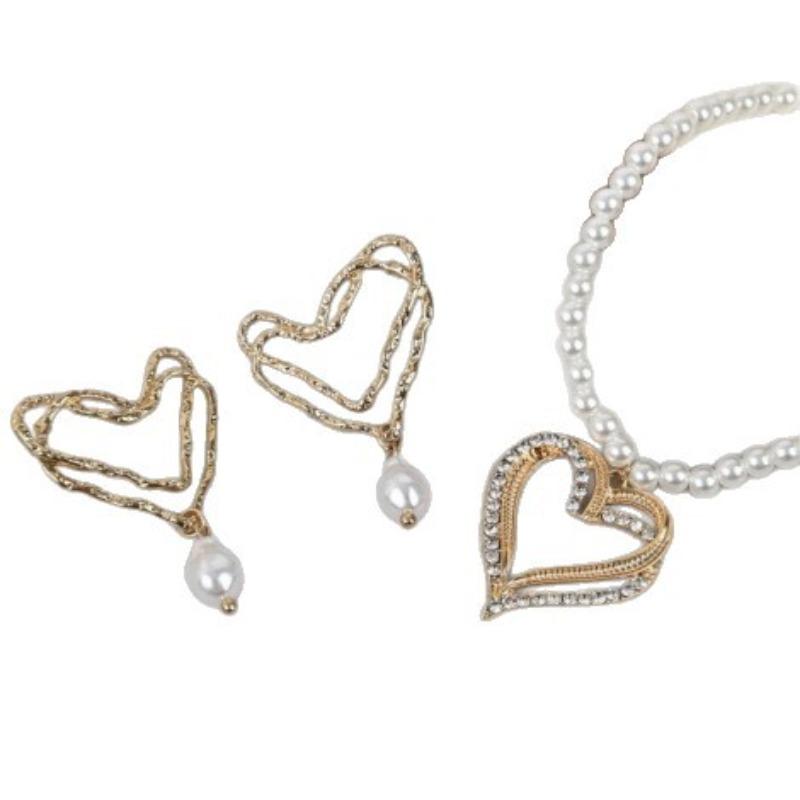 Love pendant earrings stud earrings imitation diamond inlaid pendant necklace set