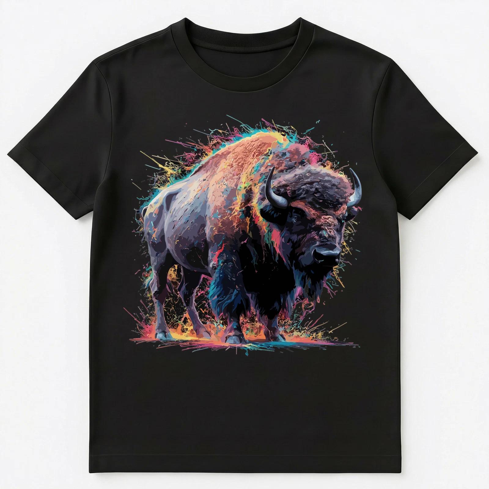 

Colorful Paint Splash Big Bison Art Graphic Unisex T-Shirt S