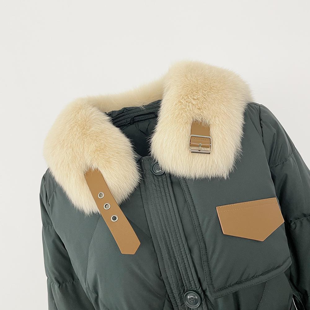 OFTBUY 2024 Winter Jacke Frauen Echt Fox Pelz Kragen Natürliche Dicke Warme Ente Unten Mantel Gürtel Oberbekleidung Streetwear Casual