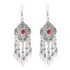 Vintage Ethnic Natural Stone Indian Earrings Jhumka Female Antique Silver Plated Geometric Carved Earrings Party Tassel Jewelry