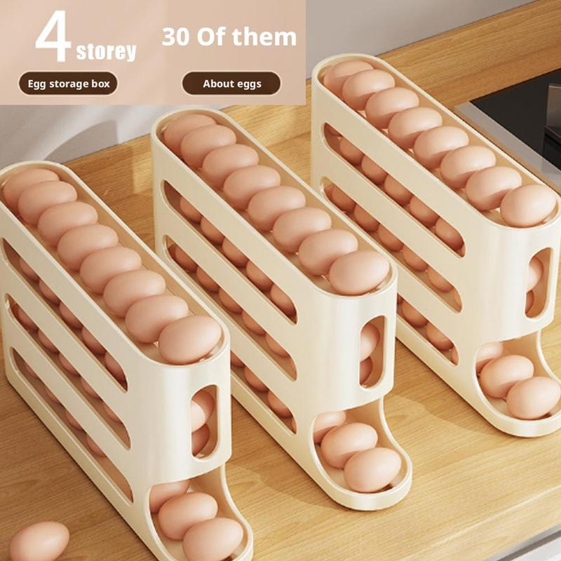 4 Layers Automatic Rolling Egg Holder Rack Fridge Egg Storage Box Container Kitchen Refrigerator Egg Dispenser Kitchen Organizer