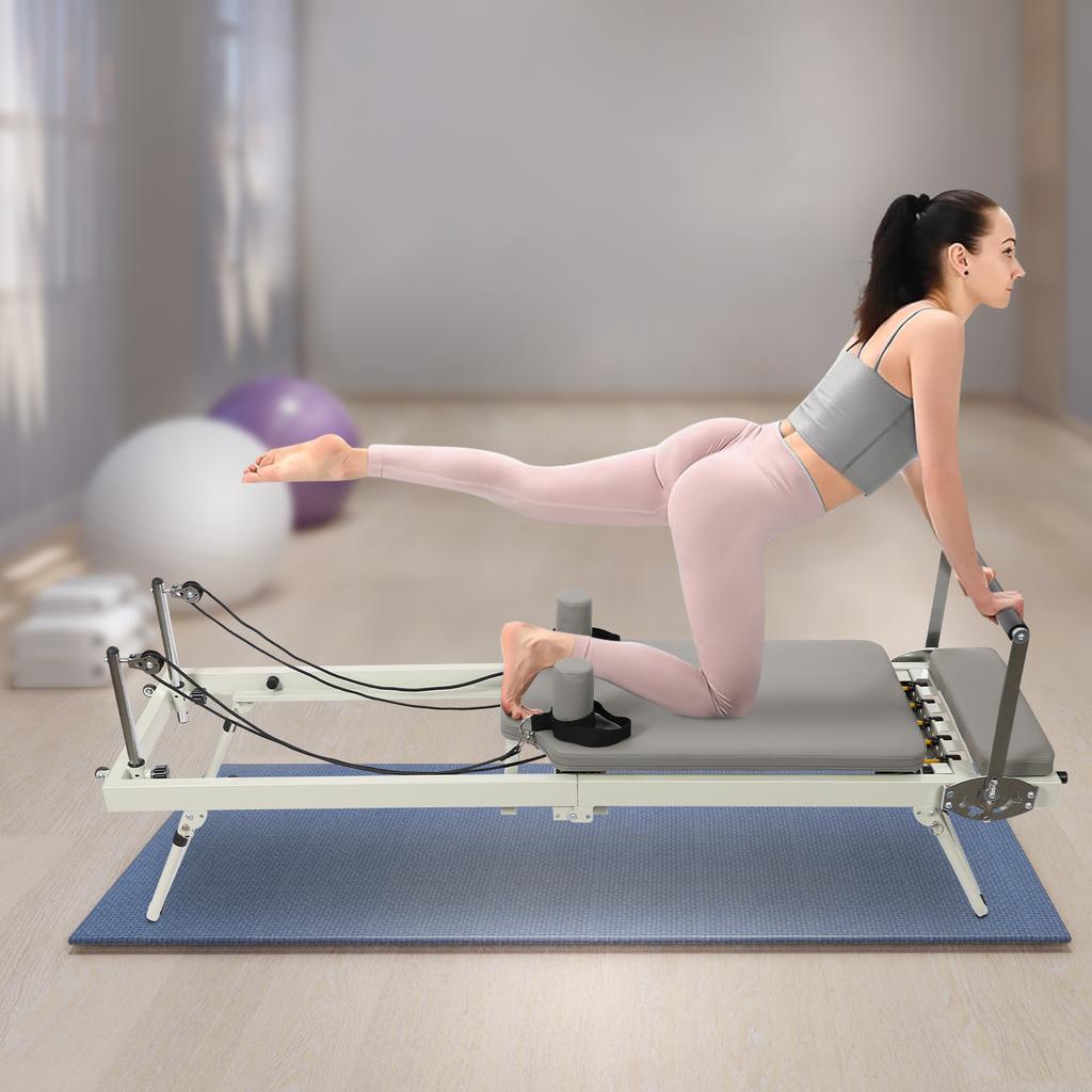 Foldable Pilates Reformer Machine with Latex Springs, 3-Level Rope Adjustment & 4-Position Foot Bar – Gym Yoga Fitness Equipment