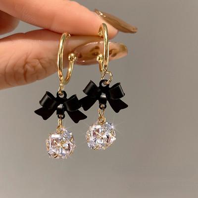 C-shaped Black Bowknot Zircon Earrings for Women Personalized Temperament Zircon  High-end Sense Female Earrings