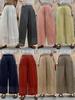 2026 Spring/Summer Women's Embroidered Linen Wide-Leg Pants with Elastic Waist - Retro, Solid Color, Double-Layer, Long and Casual.