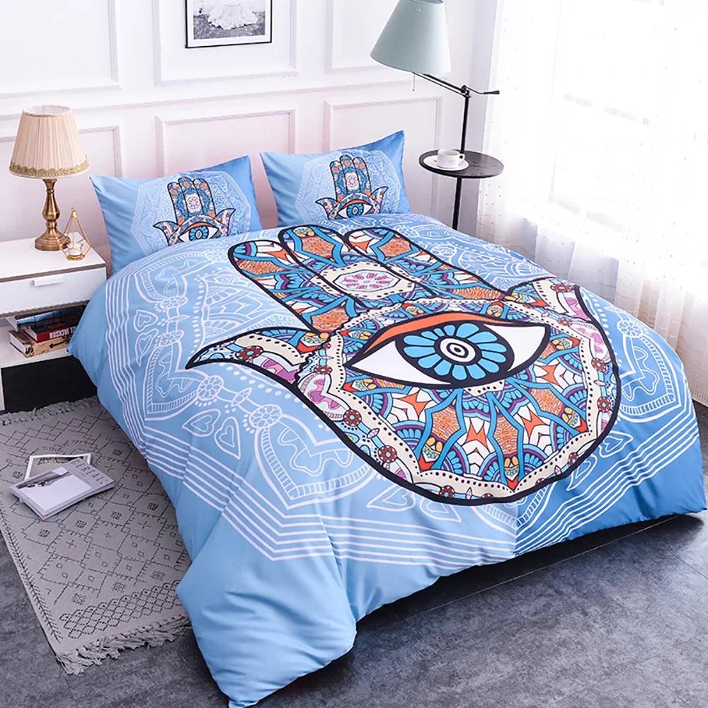 Mandala Eyes King Queen Duvet Cover Boho Psychedelic Style Bedding Set Teens Adults Hamsa Hand Devil's Eye Polyester Quilt Cover