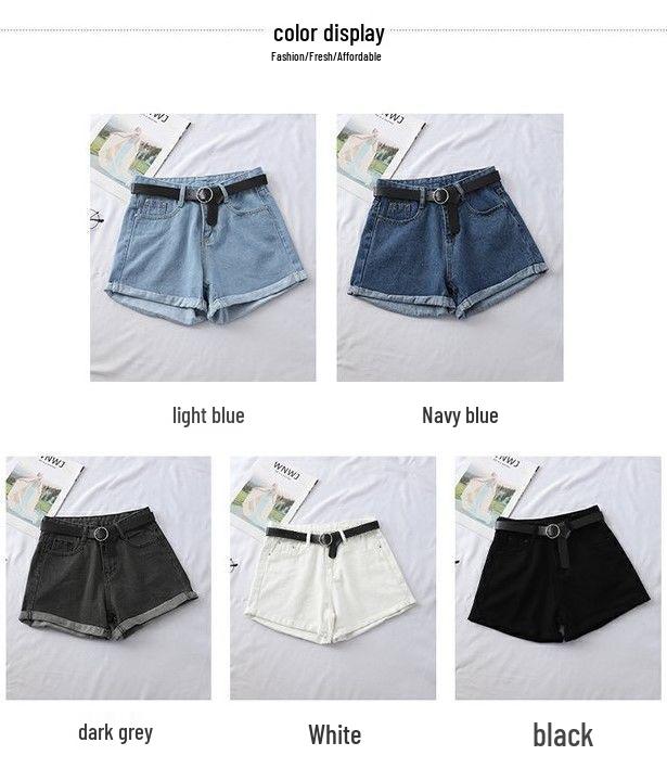 Dámské džínové šortky s vysokým pasem áčkového střihu - ohrnuté, volný střih, korejský styl na léto