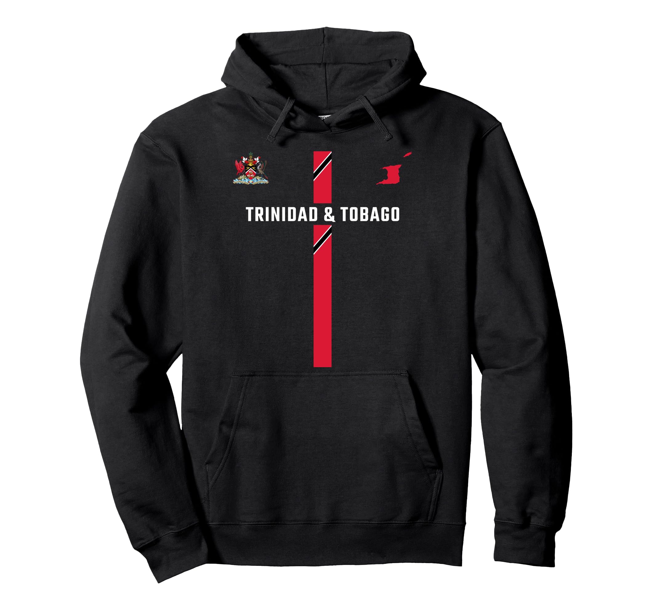 

Trinidad and Tobago flag, silhouette map and coat of arms hoodie